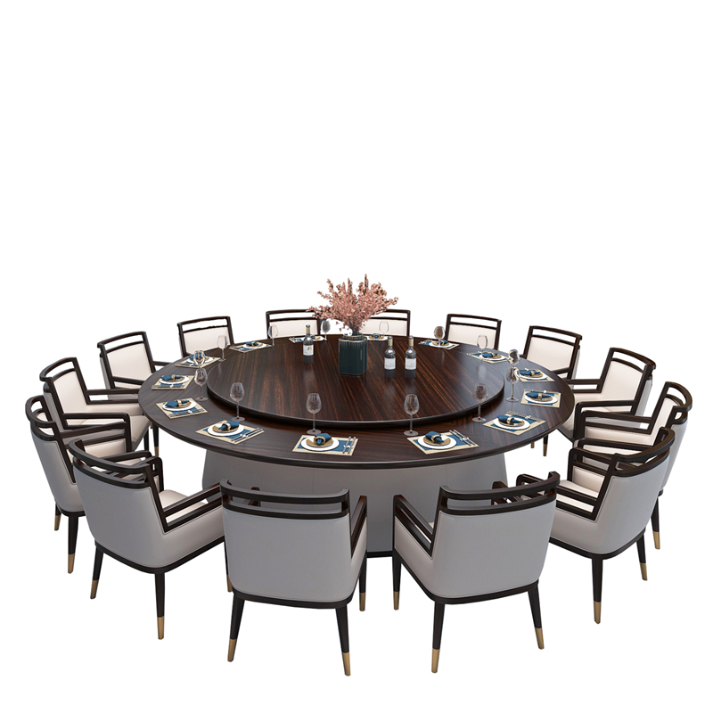 New Chinese hotel table large round table 20 people hotel room box solid wood automatic rotation electric table and chair combination