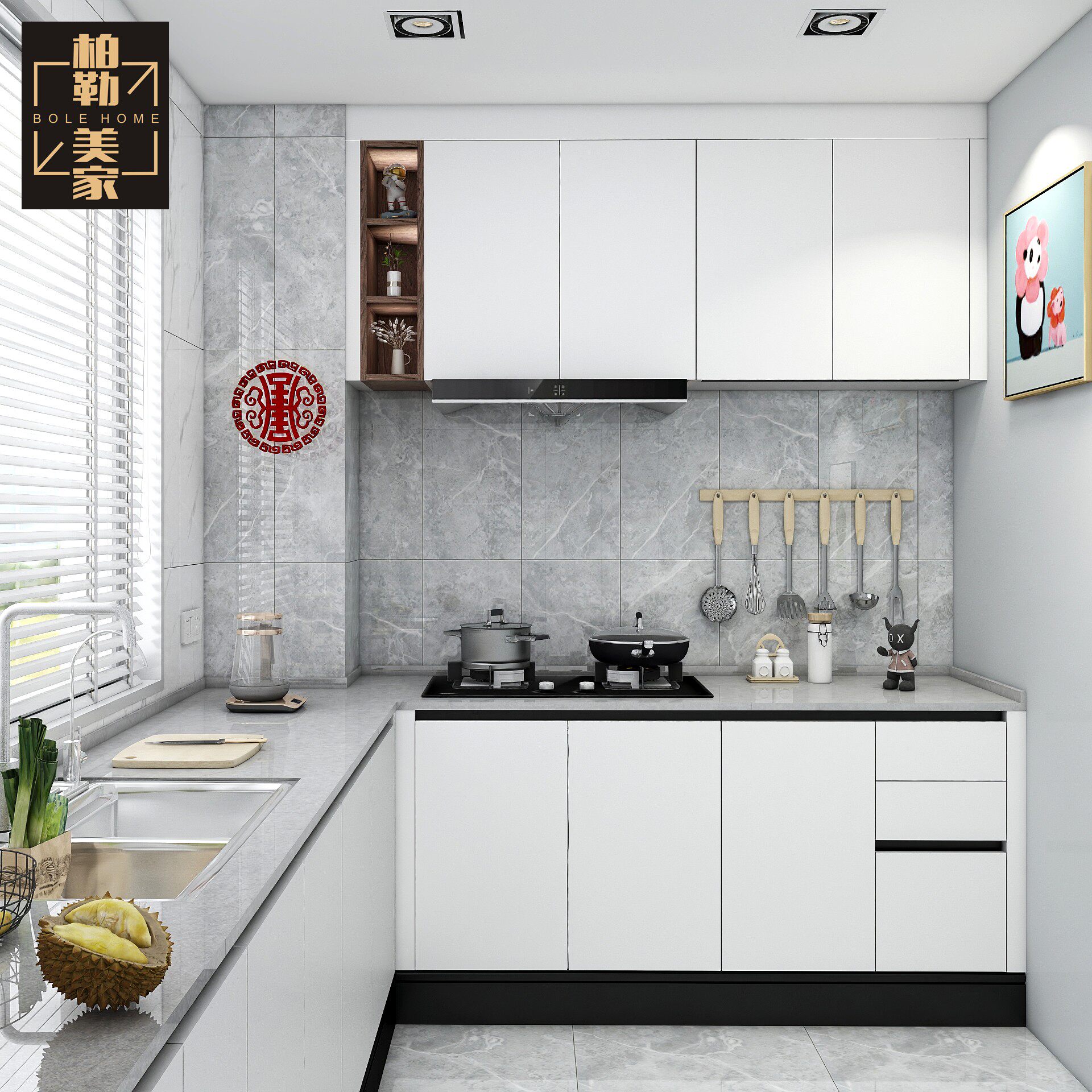 Integral cabinet custom kitchen modern simple decoration open quartz stone countertop kitchen cabinet small apartment customization