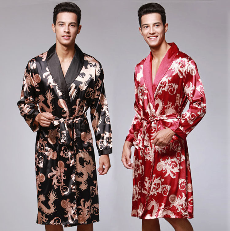 200 jin men's large size pajamas Chinese style dragon pattern imitation silk home service suit couple nightgown spring and summer models