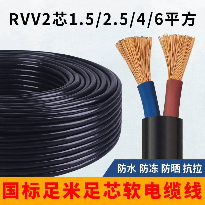 National Standard Wire Soft Wire 2 Core 1.52.5 4 6 Square Meters Outdoor Antifreeze Sheathed Wire Power Cord Cable 100m