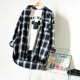 2024 New Black and White Large Plaid Shirt Women's Lazy Style Loose Korean Style Jacket Mid-Length Long Sleeve Autumn and Winter Thick