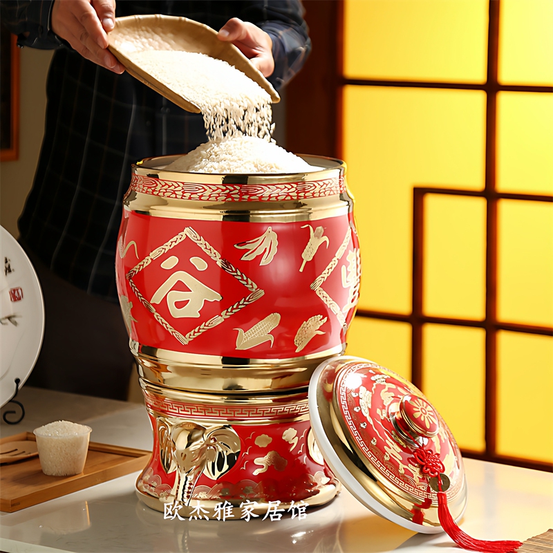 Ceramic Rice Jar with Lid 10kg for Storing Grains, Sealed, Moisture-Proof, Insect-Proof, for Home Use 10kg Bountiful Harvest