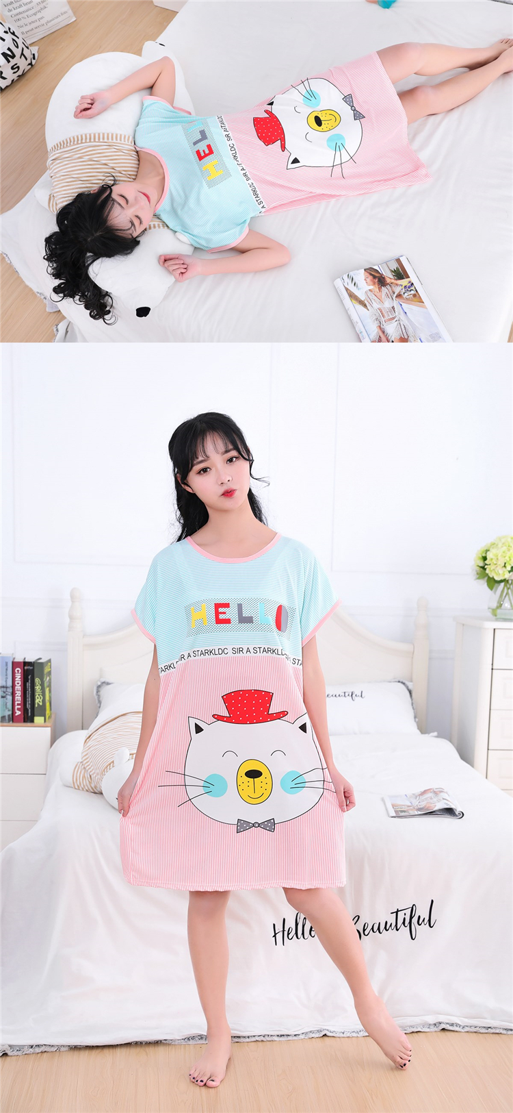 Đồ ngủ nữ mùa hè ngắn tay gợi cảm hoạt hình váy ngủ nữ ngắn tay dễ thương phụ nữ mang thai tăng bộ đồ ngủ mỏng phần dịch vụ tại nhà váy nữ đẹp