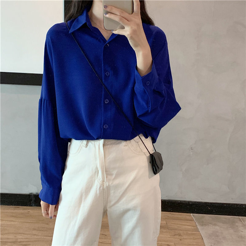 Fashionable Shirts for Women 2024 New Spring and Autumn Solid Color Shirt Jacket Versatile Casual Student Tops Trendy