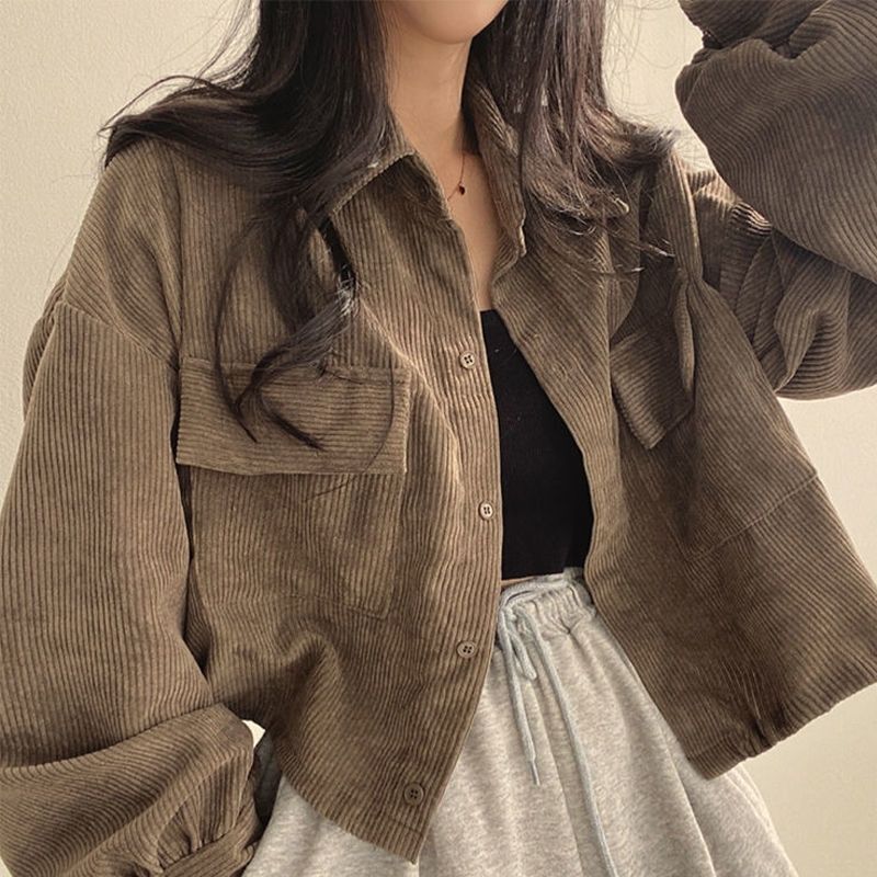 Short Coat for Women, New Spring and Autumn Cardigan, Korean Style, High-End Corduroy Design, Unique and Chic Black Top Short Coat for Women, New Spring and Autumn Cardigan, Korean Style, High-End Corduroy Design, Unique and Chic Black Top