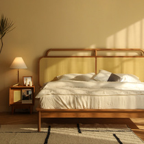 Fu also Japanese wood teng bian chuang Korean bed and breakfast wind Oak rattan bedroom with double bed 1 8 meters