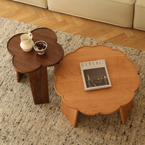 Fuye tea table round wooden Japanese simple log pattern solid wood cherry black walnut double combination side several