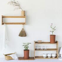 Fu Ye Nordic Japanese kitchen solid wood shelf Korean oak wall shelf custom storage display rack