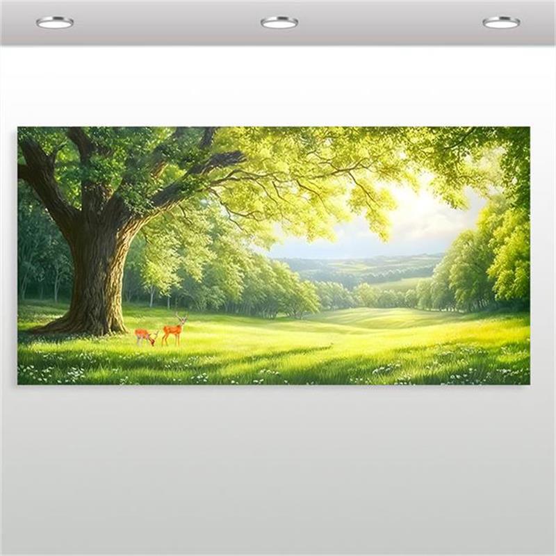 Green Healing Forest Elk Decorative Painting Large Tree Grassland Scenery Sunshine Fortune Deer Sofa Background Wall Hanging Painting Green Healing Forest Elk Decorative Painting Large Tree Grassland Scenery Sunshine Fortune Deer Sofa Background Wall Hanging Painting