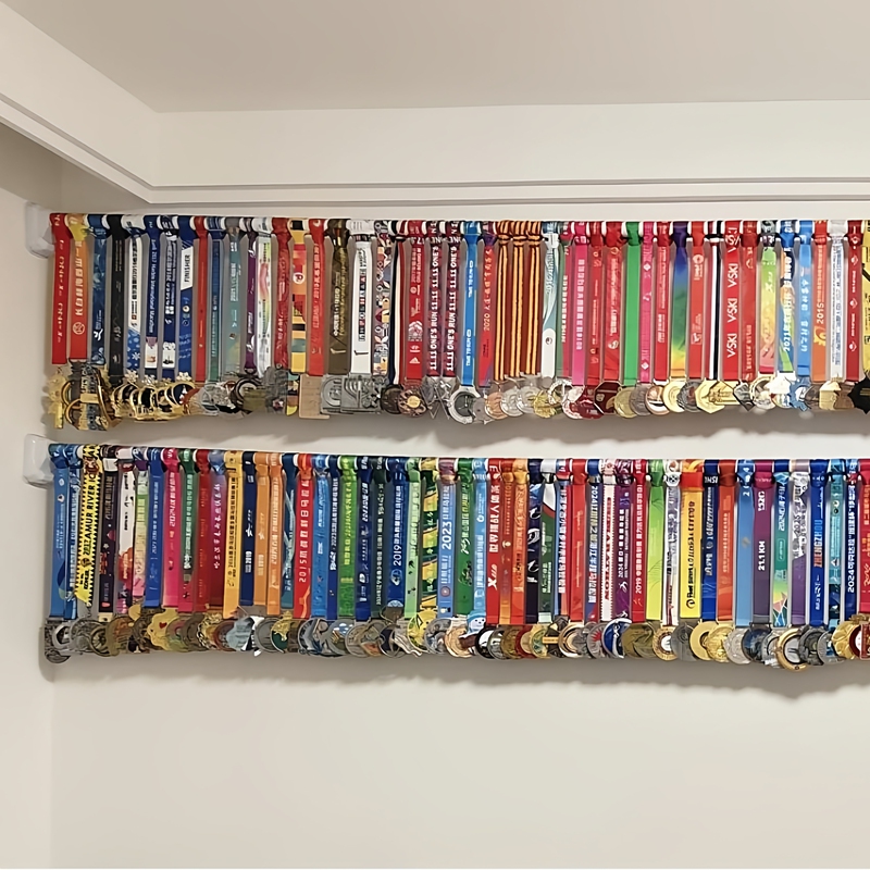 Medal Display Rack with Hanging Rod, No-Drill Marathon Storage Solution, Extendable Wall-Mounted Hanging Rack Support Rod