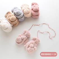 Baby gloves winter ins cute baby bag finger soft coral velvet warm 0-3 year old girls finger thick gloves