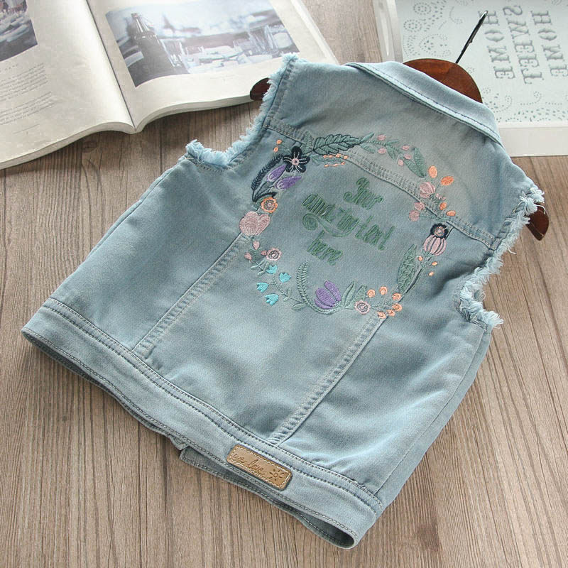 Children's clothing 2022 spring clothing New products Children's denim waistcoat embroidered wool side girl light-colored denim vest baby camouflage