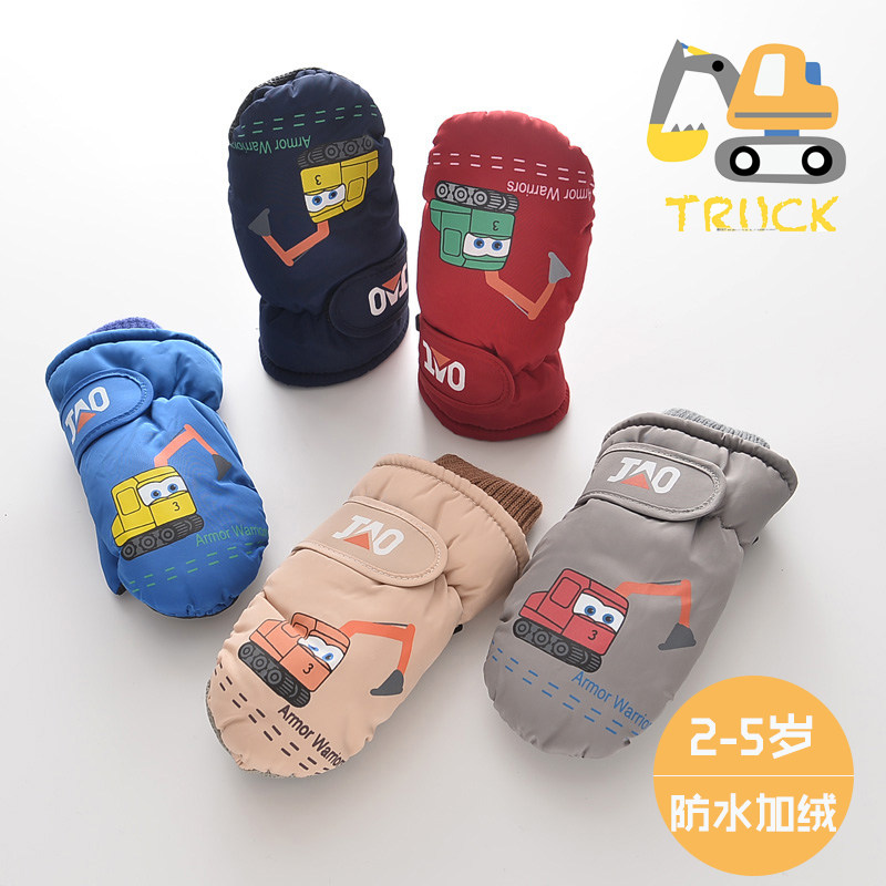 Kids ski gloves plus fleece thick winter boys waterproof baby play snow little boy toddler excavator gloves