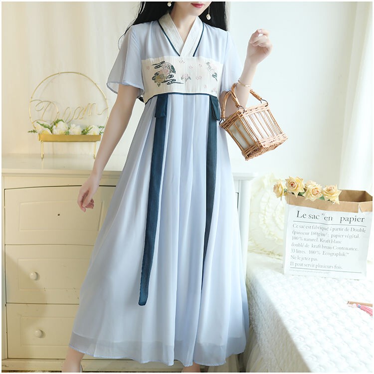 New Improved Hanfu Dress with Traditional Chinese Elements, Daily Wear, Ancient Style for Women, Chinese Style Student Dress, Summer Special Price