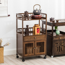 Mobile tea water rack with wheel tea tea table edge several storage cabinets brief retro tool car tea set solid wood