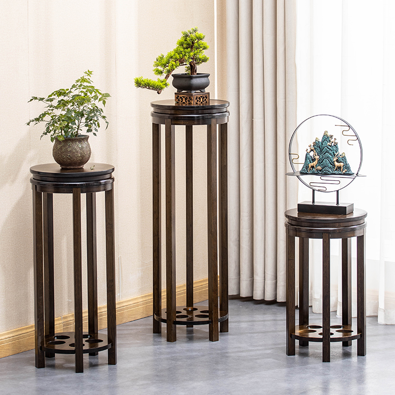 New Chinese flower shelf Living room Shelving Wood Circular Flower Table Indoor Flowers a few antique multi-layer zen demeaning landing racks