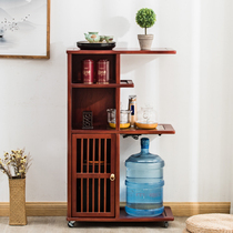 Solid wood tea cabinet tea water cabinet side cabinet mobile tea table boiling water jug integrated living room Chinese multilayer tea water shelf