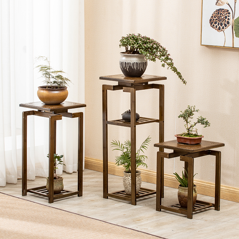 Floor-standing hanging orchid potted flower stand indoor Chinese style shelf living room shelf display stand antique flower table