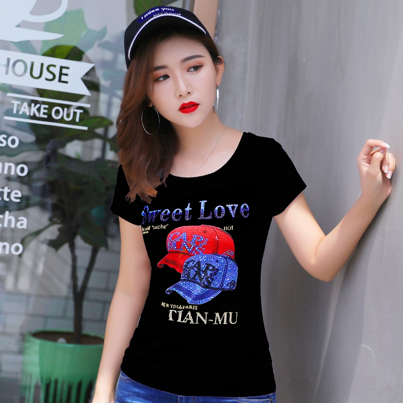 Áo phông nữ 2018 mùa hè mới của Hàn Quốc áo thun cotton ngắn tay màu trắng và cotton nữ Slim mỏng nửa áo tay dài từ bi - Áo phông