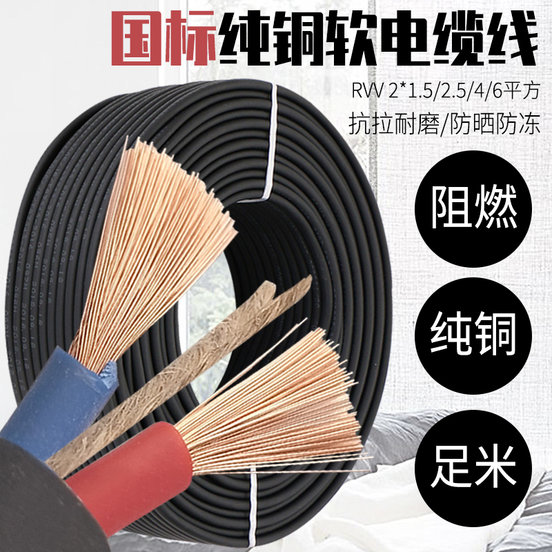 National standard pure copper outdoor wire soft wire cable 2 core 1 5 2 5 4 6 squared frost protection sheath wire power cord