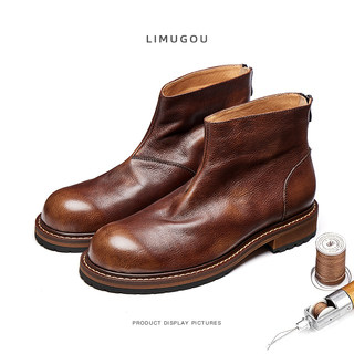 Chelsea Boots for Men, Genuine Leather Retro High-Top Leather Shoes, Winter Fleece-Lined Martin Boots, Men's First-Layer Cowhide British-Style Short Boots