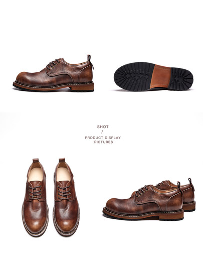 Vintage Leather Shoes for Men, Genuine Leather British Style Business Casual Men's Shoes, 2025 New High-End Men's Large-Toe Formal Derby Shoes