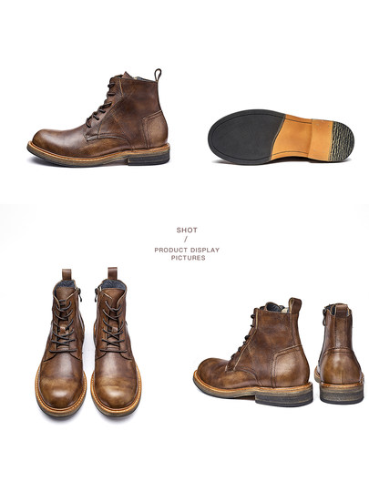 Genuine leather Martin boots men's British style handmade retro American brown cowhide boots men's high-top workwear leather shoes trendy