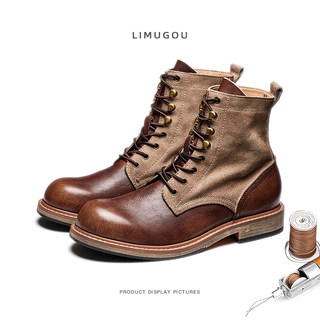 Vintage Martin Boots for Men, Genuine Leather High-Top American-Style Paratrooper Boots, Winter Fleece-Lined Warm British Motorcycle Work Boots