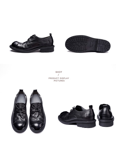 Casual Leather Shoes for Men, Genuine Leather, High-End, Large Toe, Business Formal Wear, Black, Retro British Style, Round Toe, Soft Leather, Handmade Men's Shoes