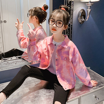 Girl Denim Jacket Spring Autumn Clothing 2021 New Little Girl Trendy Blouse Child Clips Princess Ocean Gas Tide