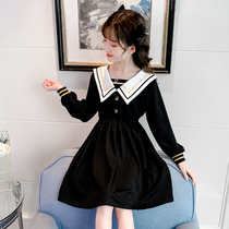 Girl Academy Wind Long Sleeves Dress Spring Autumn Dress Grand Tong Han Version Black & White Splicing Skirt 13 Year Girl Princess Dress