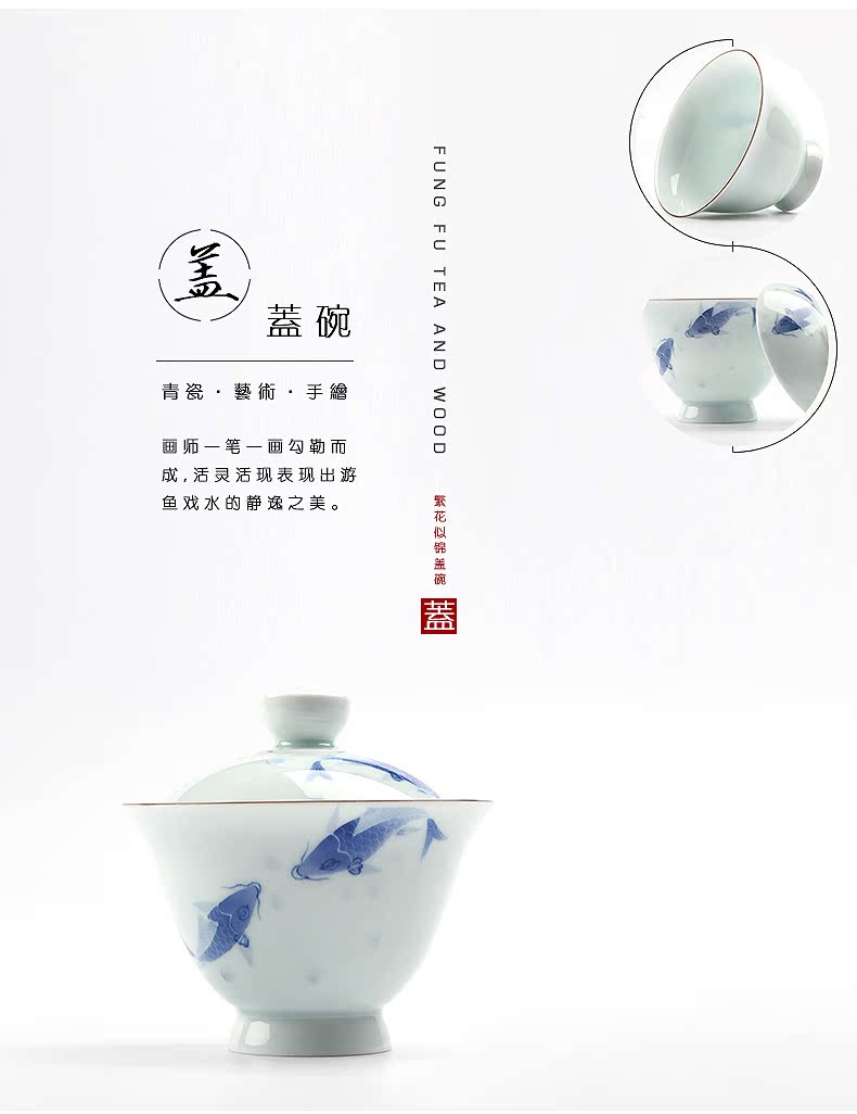 TaoMingTang blue and white porcelain tea sets ceramic kung fu tea set of pure hand - made teapot teacup make tea the whole household