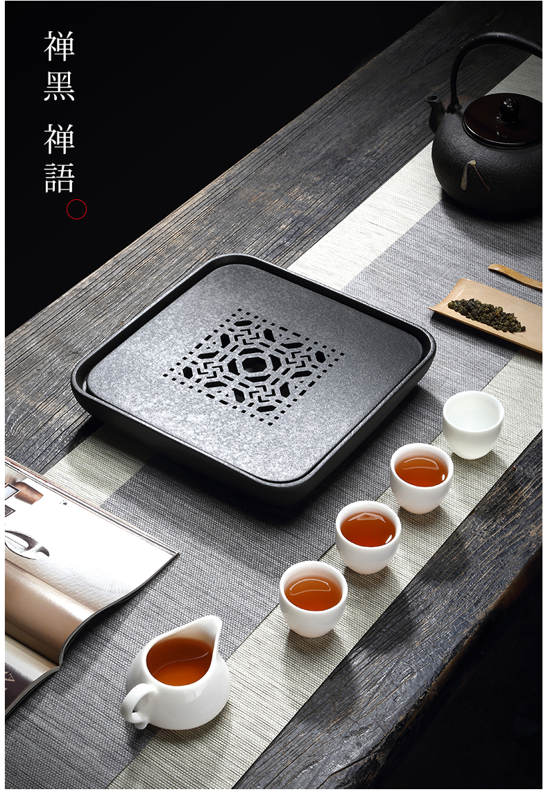 TaoMingTang black pottery do kung fu tea tray household mini ceramic small stage dry dip water saucer contracted