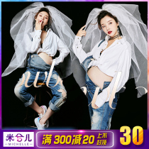 7188 photo studio pregnant women Photo clothing belly mommy Art Photo youth hipster denim casual clothing rental