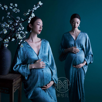 2068 Chunqiu Pregnant Woman Photo Photography Writing Real Themed Clothing New Chinese National Tide Silk Satin Hooded Sweatshirt Hire