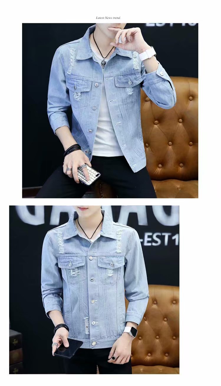 Mùa hè áo khoác denim mỏng nam phiên bản Hàn Quốc của sinh viên tự trồng denim áo khoác nam lỗ retro trên quần áo - Cao bồi shop quần áo nam