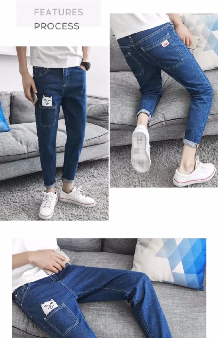 Xu hướng mới 2018 quần jeans nam phiên bản Hàn Quốc của đôi chân tự tu chín quần nam thanh niên quần âu nam - Quần jean quần short nam