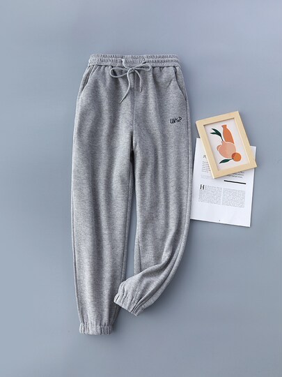 2024 summer new arrival gray white elastic waist sports pants leggings loose casual pants women slimming drawstring