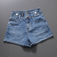 Hong Kong Trendy Brand European Style Korean Version Stretchy Two-Button Dark Blue High-Waisted Denim Shorts Slim Fit Flattering Women's Soft Summer