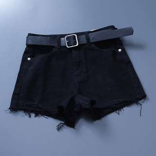 European and Korean Style 2025 Summer New High-Waisted Korean Version Slimming Versatile Black Ripped Denim Shorts Hot Pants Wide-Leg Pants for Women