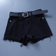 European and Korean Style 2025 Summer New High-Waisted Korean Version Slimming Versatile Black Ripped Denim Shorts Hot Pants Wide-Leg Pants for Women
