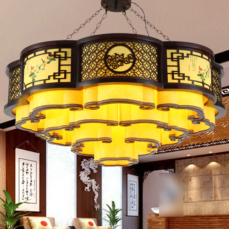 Chinese style pendant light living room lamp solid wood art parchment lamp China Wind Xiang Cloud retro light imitation ancient classic lobby Dining Room Hotel