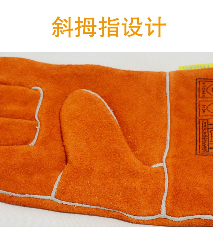 Wits 10-2101 rỉ sét Orange hàn chống bỏng chịu mài mòn chịu nhiệt độ cao dày da bò bảo hộ lao động găng tay hàn găng tay hàn chịu nhiệt giá bao tay hàn