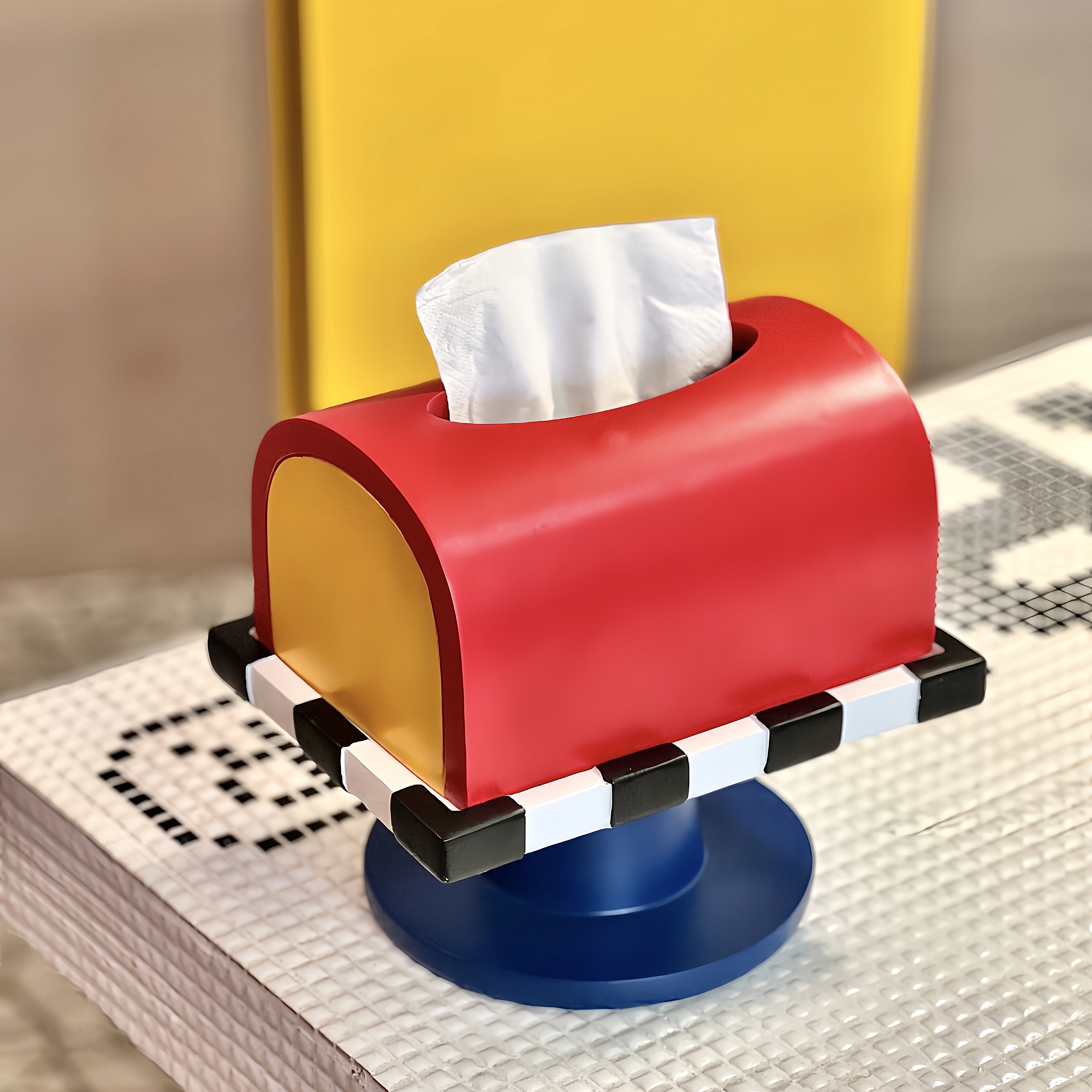 Original niche tissue box Memphis style home decoration art tray fruit plate medieval color checkerboard contrasting colors