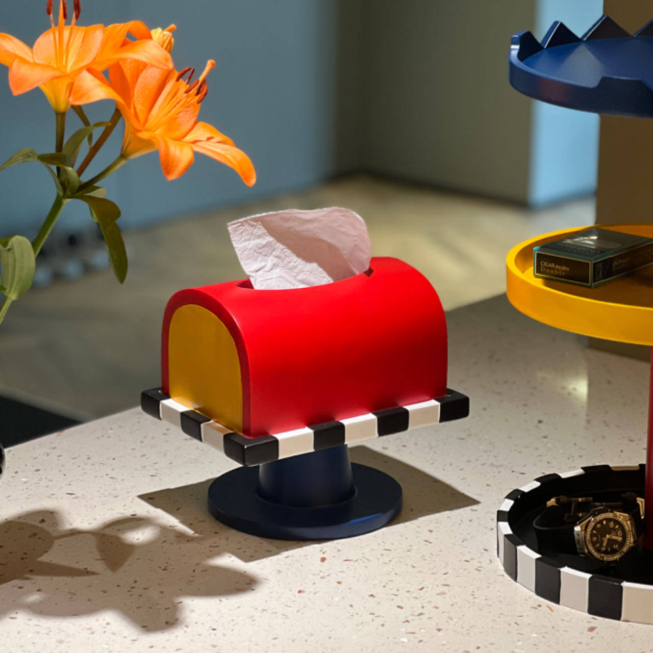 Small crowd Memphis style Living room table paper towels box tea table Coffee Table Art Color Medieval Color Containing Pan-Taobao