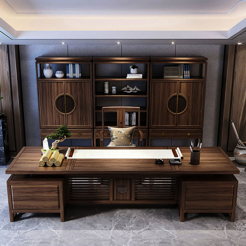 New Chinese-style boss table, president's table, Zen desk combination, atmospheric executive table, all solid wood desk furniture customization