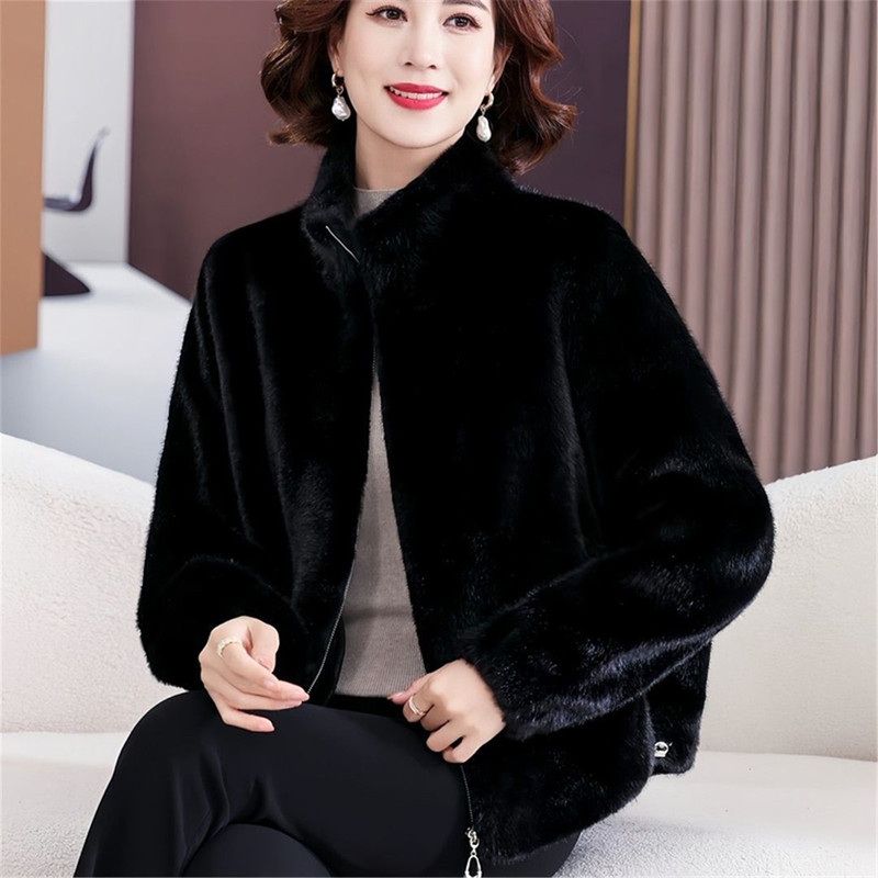 Mother's Winter New Mink Velvet Short Coat Women's Fur Integrated Warm Coat Loose Slimming Fur Cardigan