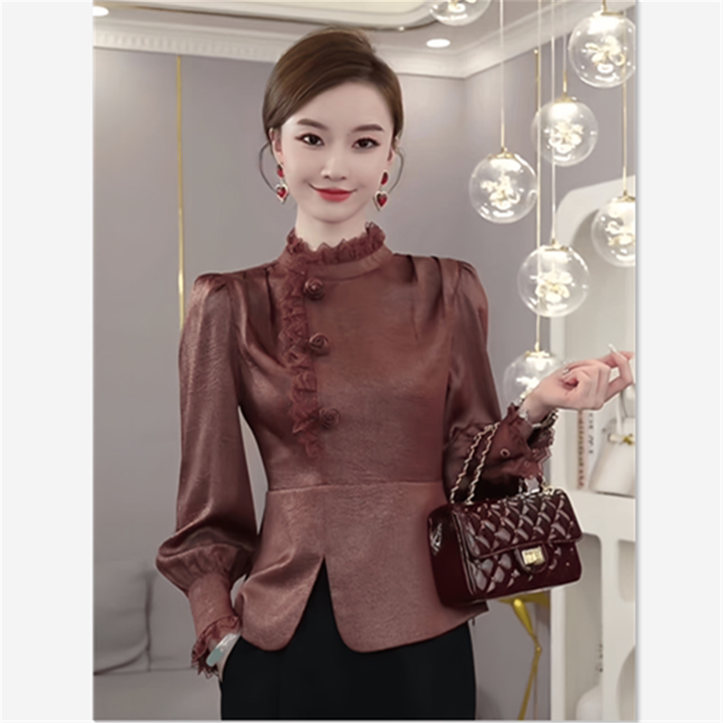 French-Style High-End Fashion Lace Patchwork Half-High Collar Top for Women, 2026 Autumn and Winter New Style, Elegant and Complexion-Enhancing Inner Shirt French-Style High-End Fashion Lace Patchwork Half-High Collar Top for Women, 2026 Autumn and Winter New Style, Elegant and Complexion-Enhancing Inner Shirt