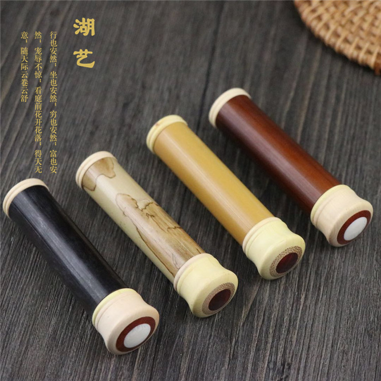 Lake Art New jade bamboo inlaid flower horn screw mouth sachet tobacco tube toothpick tube hand-polished