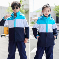Breathable jacket childrens three-in-one two-piece detachable cold jacket plus velvet thick warm class uniform customization